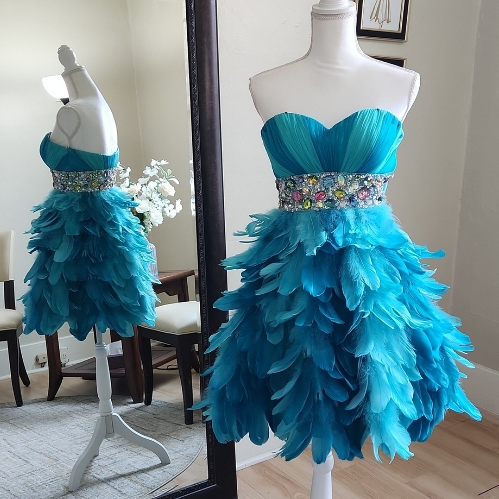 Party Time Formals Blue Fit and Flare Prom Dress